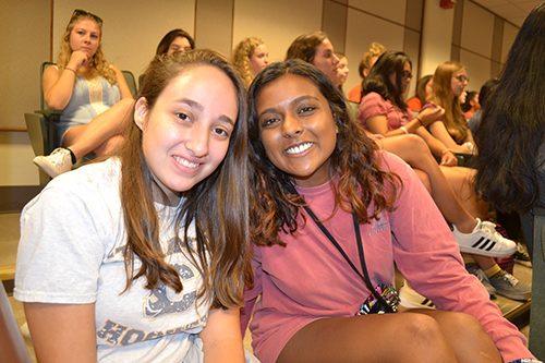 Freshmen Stephanie Tancs and Briyanka Balakumar during one of the Thursday morning workshops.